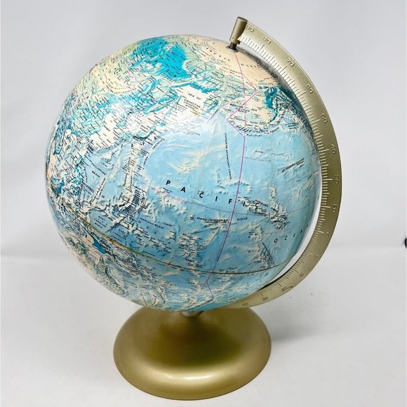 Vintage Globe World Globe Rand McNally Brushed‎ Pale Gold Stand - VGC - Picture 1 of 11